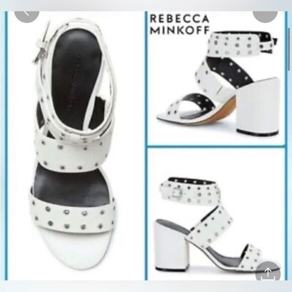 Rebecca minkoff carter grommet strappy block heel sandals light grey 8.5m - Picture 1 of 9